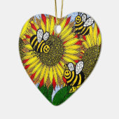 Bloedbijen en zonnebloemen keramisch ornament (Links)