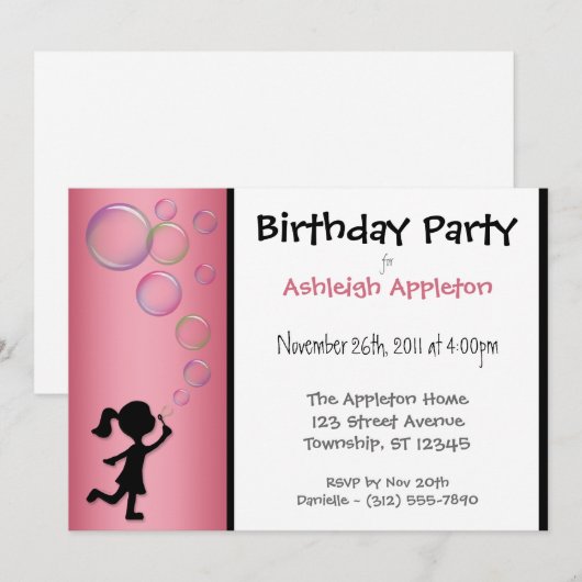 Bloedblaasjes Roze verjaardagsuitnodigingen Kaart (Voorkant / Achterkant)