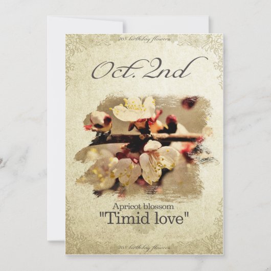 Bloeddagbloemen op 2 oktober "Abrikozenbloesem" Kaart (Voorkant)