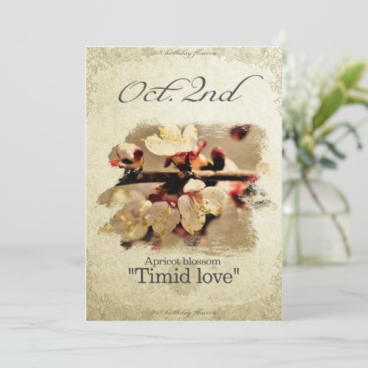 Bloeddagbloemen op 2 oktober "Abrikozenbloesem" Kaart (Staand voorkant)