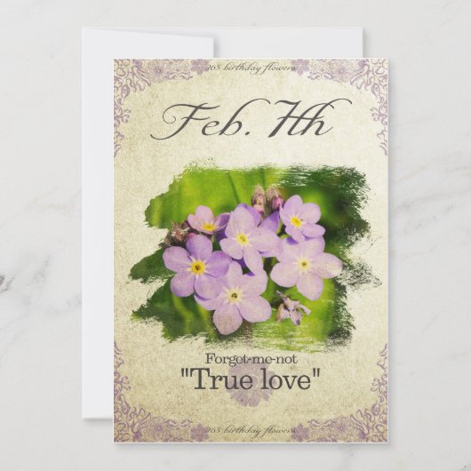 Bloeddagbloemen op 7 februari "Vergeet me niet" Kaart (Voorkant)