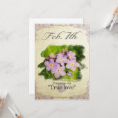 Bloeddagbloemen op 7 februari "Vergeet me niet" Kaart (Voorkant / Achterkant in situ)