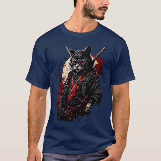Bloeddemon Samurai Kat In Kimono cadeau jongen T-shirt (Voorkant)