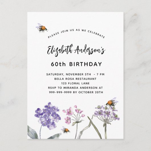 Bloeddieren in het wild vielen roze bijen tegen. uitnodiging briefkaart (Voorkant)