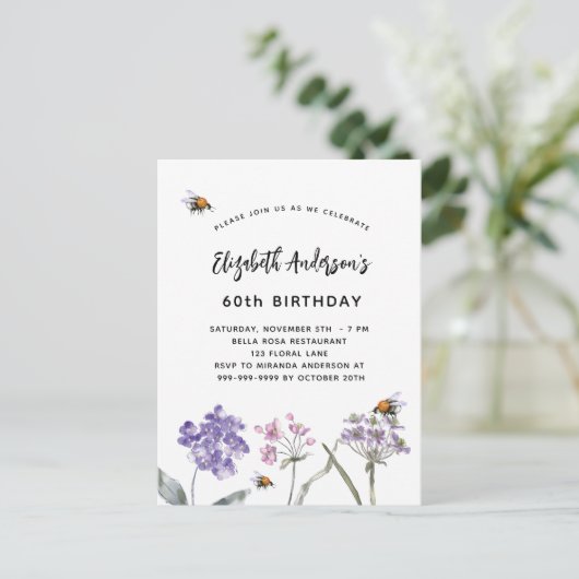 Bloeddieren in het wild vielen roze bijen tegen. uitnodiging briefkaart (Staand voorkant)