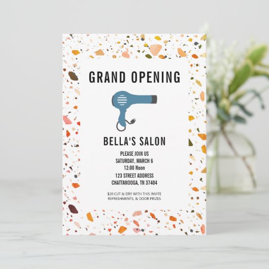 Bloeddroger Terrazzo Salon Openen Kaart (Staand voorkant)