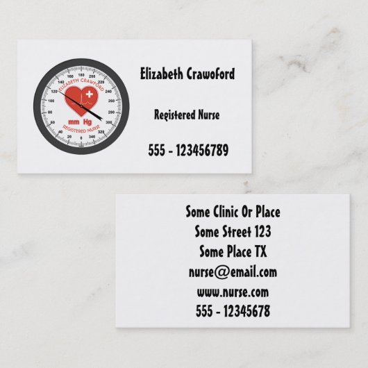 Bloeddrukmeter Verpleegarts Gezondheidszorg Visitekaartje (Voorkant / Achterkant)