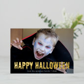 Bloeddruppels Happy Halloween Foto Folie Feestdagenkaart (Staand Voorkant)