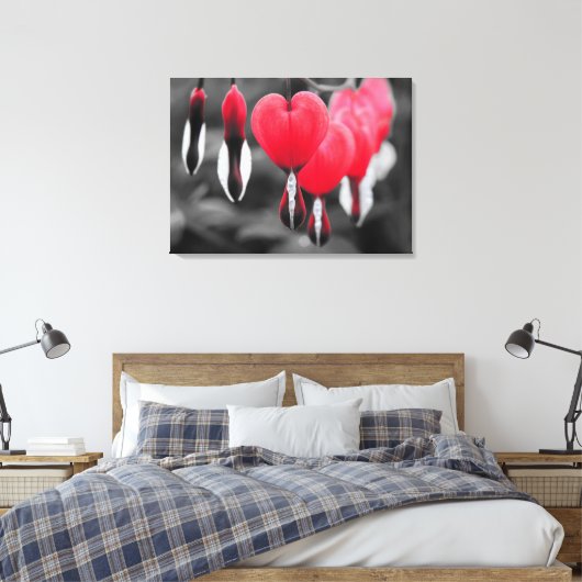 Bloedende harten Bloemen: rode kleur splash Canvas Afdruk (Insitu (Slaapkamer))