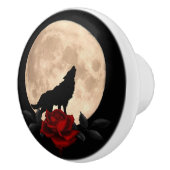Bloedende rode roos Fullmoon en Wolf Keramische Knop (Rechts)