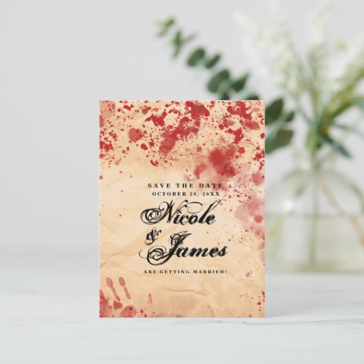 Bloederig papier Halloween Save the Date Aankondigingskaart (Staand voorkant)