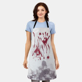 Bloederige Hand Prints Paarse Mist Patroon Hallowe Schort (Gedragen)