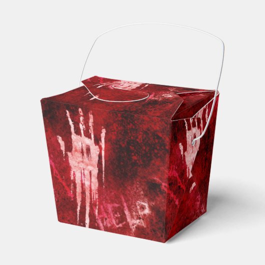 Bloederige handafdruk, horrorfeest, griezelig bedankdoosjes (Voorkant Zijde)