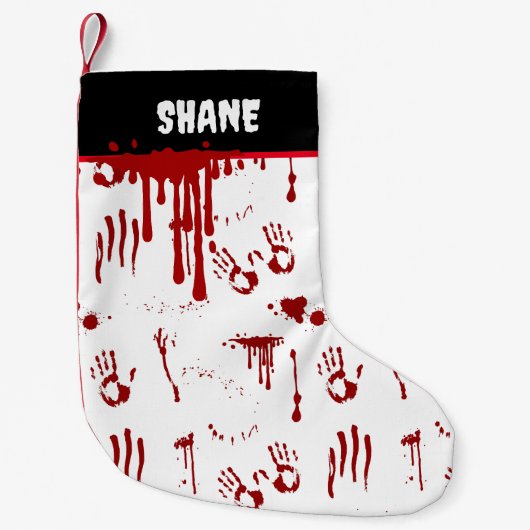 Bloederige handafdrukken Bloed Verspreide Horror F Kleine Kerstsok (Voorkant)