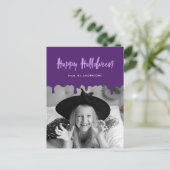 Bloedfoto Paarse Halloween Feestdagenkaart (Staand voorkant)