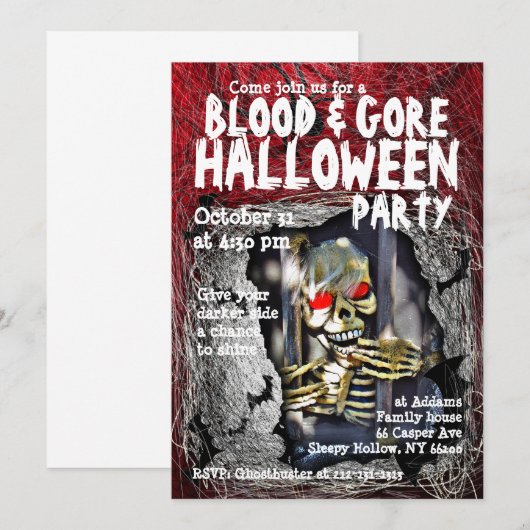 BloedGore Halloween Party Invitation Skull Kaart (Voorkant / Achterkant)