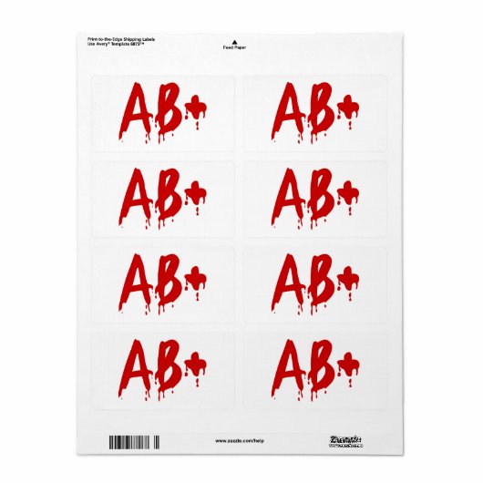 Bloedgroep AB+ Positief #Horror Hospital Etiket (Full Sheet)