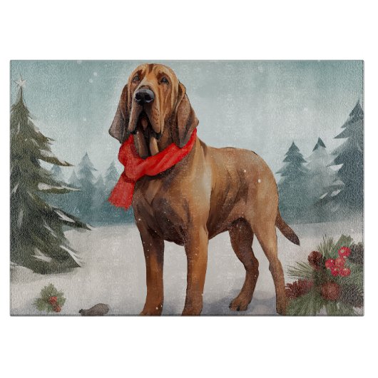 Bloedhond Hond in Sneeuw Kerstmis Snijplank (Voorkant)