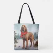 Bloedhond Hond in Sneeuw Kerstmis Tote Bag (Achterkant)