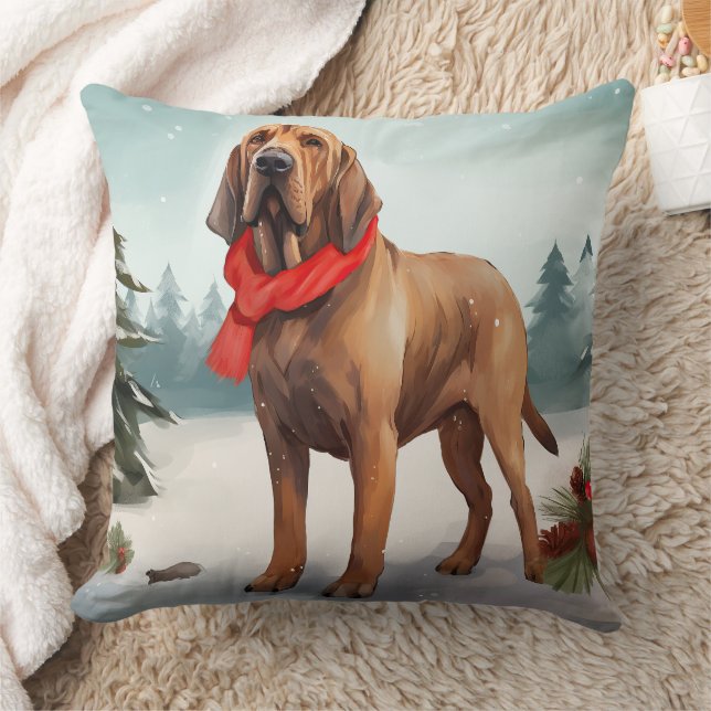 Bloedhond in de sneeuw met Kerstmis Kussen (Deken)