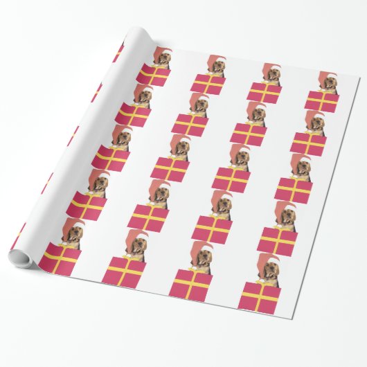 Bloedhond in Santa Hat Wrapping Paper Cadeaupapier (Uitgerold)