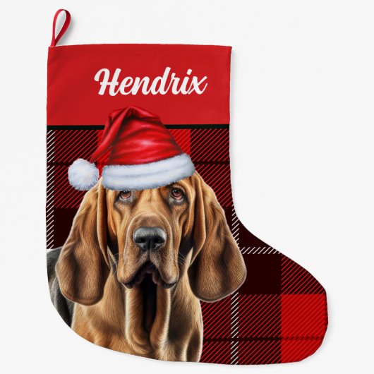 Bloedhond met Holiday Pset en Dogs Name Grote Kerstsok (Voorkant)
