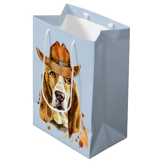 Bloedhond met Sheriff Cowboy Pet Medium Cadeauzakje (Voorkant Gekanteld)