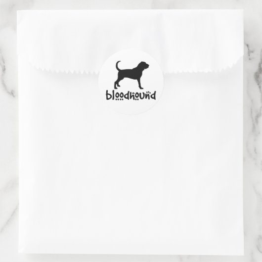 Bloedhond met woltekst ronde sticker (Tas)