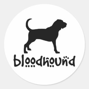 Bloedhond met woltekst ronde sticker