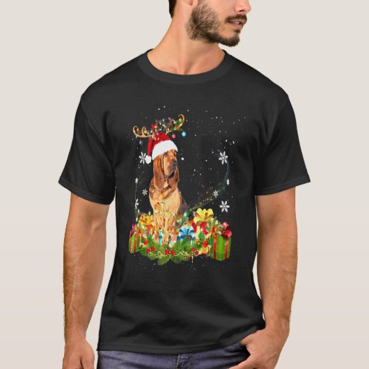 Bloedhond Rendier Kerstverlichting Hond Xmas T-shirt (Voorkant)