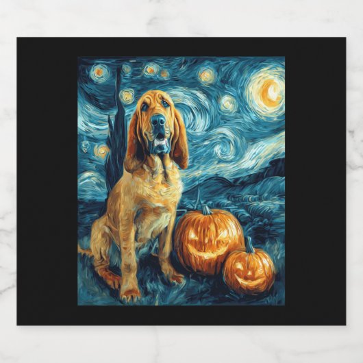 Bloedhond Schattigee hond Halloween Jack O Lantern Sparkling Wijnetiket (Enkel label)