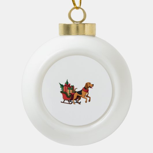 Bloedhond slee trekken keramische bal ornament (Voorkant)