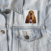 Bloedhond (St. Hubert Hound) met gesloten ogen, Vierkante Button 5,1 Cm (In situ)