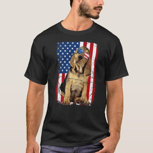 Bloedhond Verenigde Staten vlag Amerika patriottis T-shirt (Voorkant)