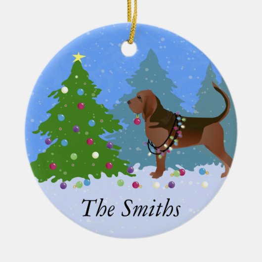 Bloedhond Versiering kerstboom Keramisch Ornament (Voorkant)