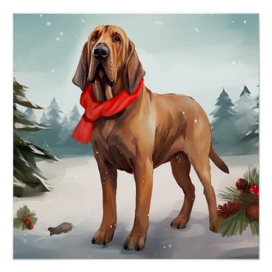 Bloedhondhond in Sneeuw Kerstmis Perfect Poster (Voorkant)