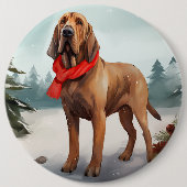 Bloedhondhond in Sneeuw Kerstmis Ronde Button 6,0 Cm (Voorkant)