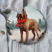 Bloedhondhond in Sneeuw Kerstmis Ronde Button 6,0 Cm (In situ)