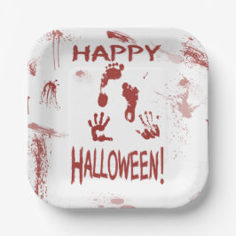 Bloedige Handafdruk Gelukkig Halloween Papieren Bordje