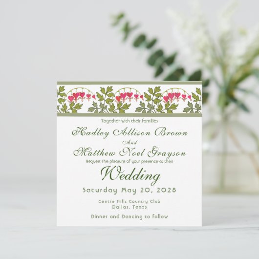  bloeding Hart Floral bruiloft uitnodiging (Staand voorkant)