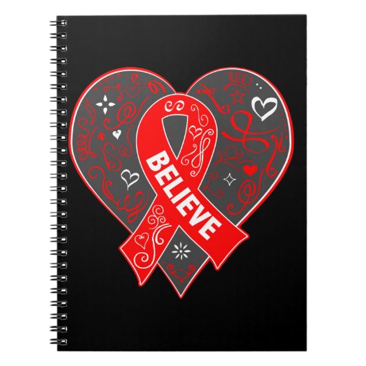 Bloedkanker Believe Ribbon Heart Notitieboek (Voorkant)