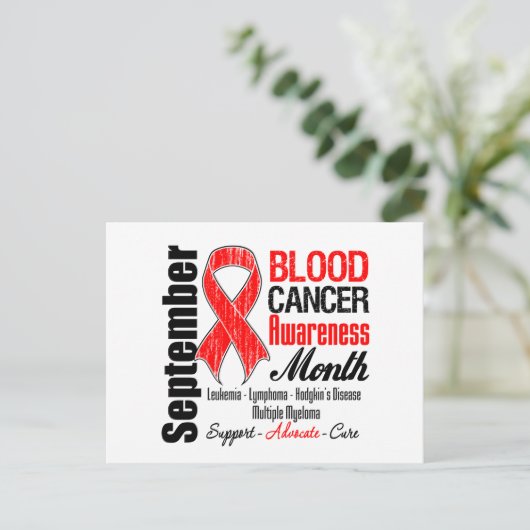 Bloedkanker Bewustmakingsmaand Rode lint Briefkaart (Staand voorkant)