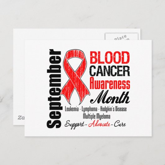 Bloedkanker Bewustmakingsmaand Rode lint Briefkaart (Voorkant / Achterkant)
