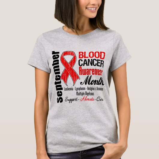 Bloedkanker Bewustmakingsmaand Rode lint T-shirt (Voorkant)