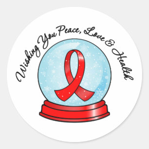 Bloedkanker Ribbon Merry Kerstmis Snowglobe Ronde Sticker