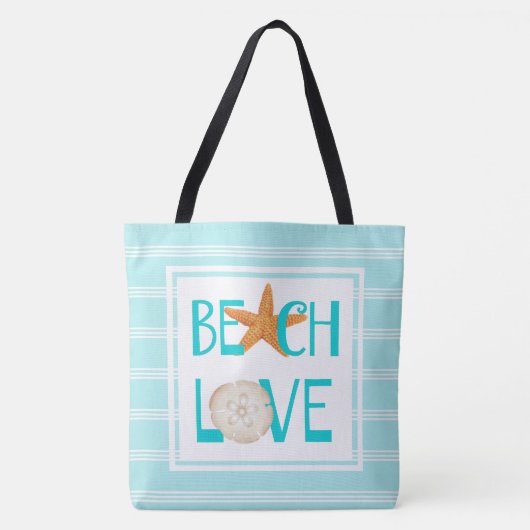 Bloedliefhebbers, aqua/white, zeester & zanddollar tote bag (Voorkant)