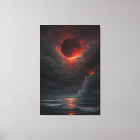 Bloedmaan boven de stormachtige zee canvas afdruk (Voorkant)