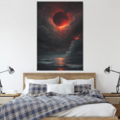 Bloedmaan boven de stormachtige zee canvas afdruk (Insitu (Slaapkamer))