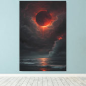 Bloedmaan boven de stormachtige zee canvas afdruk (Insitu (Houten vloer))