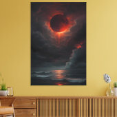 Bloedmaan boven de stormachtige zee canvas afdruk (Insitu (Woonkamer))